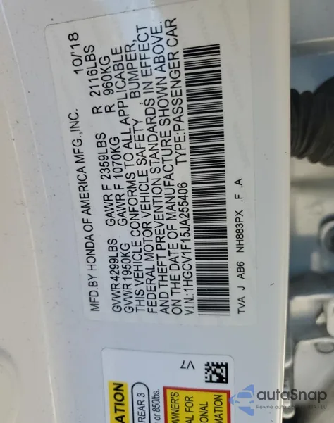 2018 Honda Accord Lx from USA, damaged, VIN 1HGCV1F15JA255406